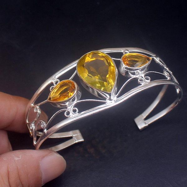 

bangle hermosa jewelry amazing teardrop yellow citrinee silver color fashion arrival open cuff for women 20214590, Black