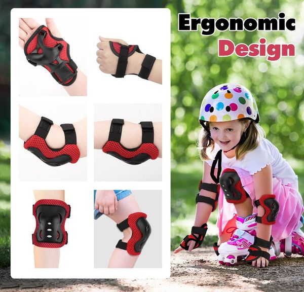 

elbow & knee pads 6 in 1 skating cycling roller protection set kids wrist protective sport gear for boy girl, Black;gray