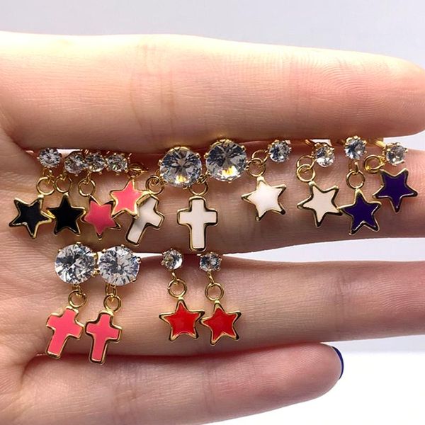 

dangle & chandelier 2021 fashion five-pointed star dangling earrings women girls stainless steel crystal ear jewelry, Silver