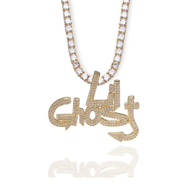 

pendant necklaces cz zircon plating gold silver tennis necklace hip hop lil ghost fashion personality letter