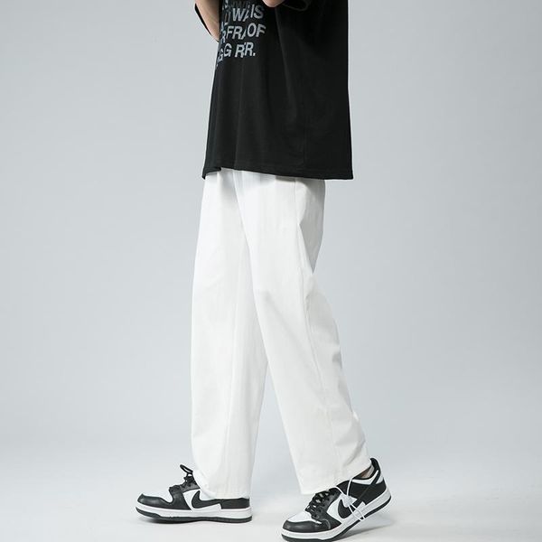 

men's pants summer thin casual fashion black white wide-leg men loose breathable ice silk mens trousers m-5xl