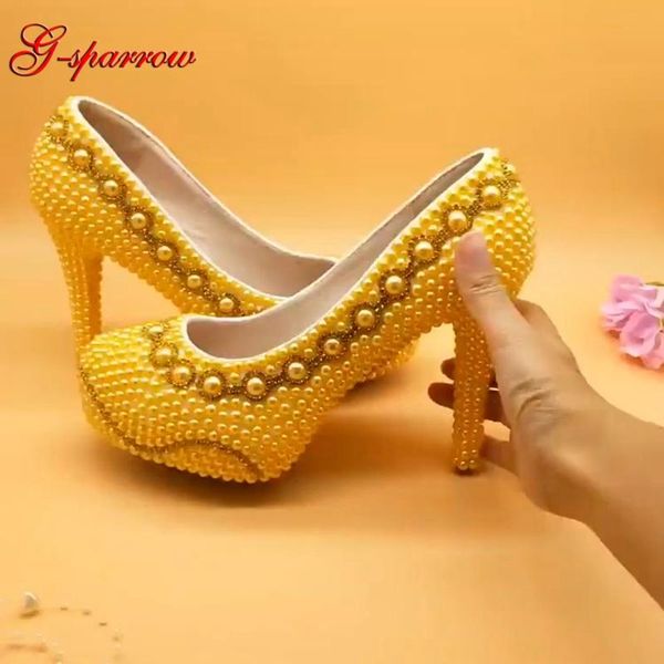 

dress shoes handmade yellow pearl wedding banquet prom platforms women formal 11cm ceremony party pumps, Black