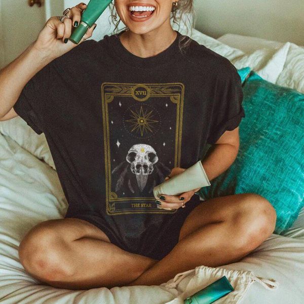 

women gothic skull print tshirt aesthetic graphic tee 2021 summer lady girls harajuku punk clothes mujer camisetas a40 women's t-shirt, White