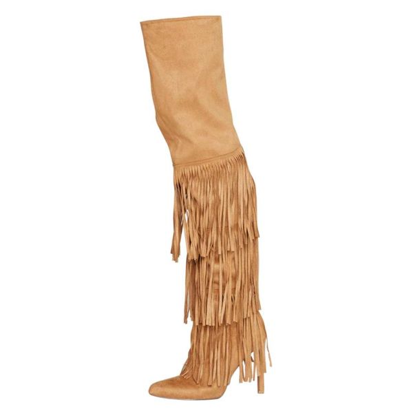 

boots over-the-knee women's brown knee length tassel super high heeled thin heels thigh boot shoes woman femmes chaussures botas, Black