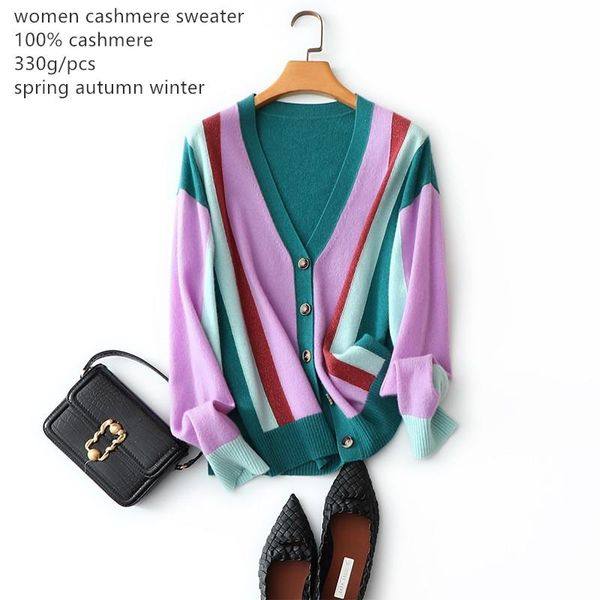 

women's knits & tees naizaiga 100% cashmere patch work rainbow v neck fashion cardigans sweater , ylm16, White