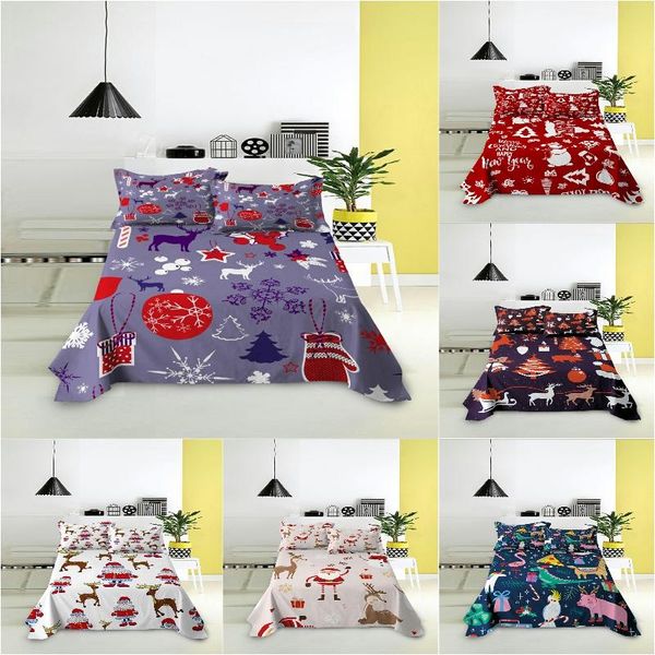 

sheets & sets santa clause sheet soft bedding flat single/king/queen size christmas bed home textile decor