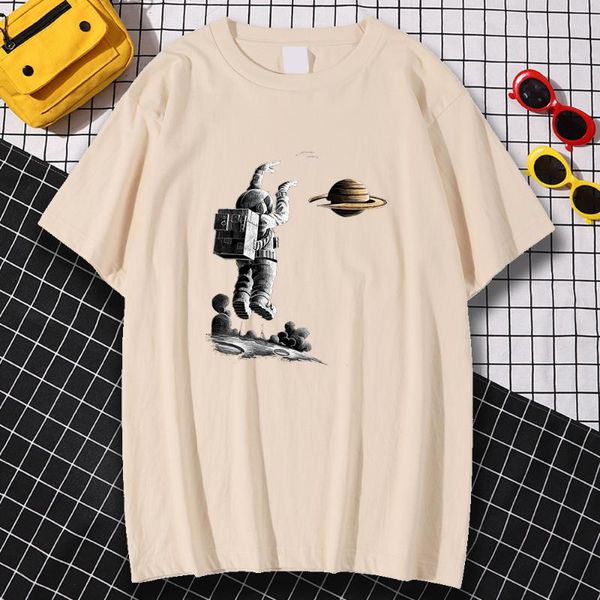 

men's t-shirts oversized short-sleeved t-shirt "looking at saturn" shenzhou printed casual fashion brand clothing, White;black