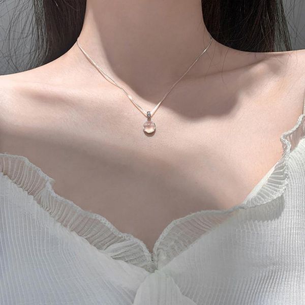 

pendant necklaces trendy moonstone chalcedony necklace luxury lady fashion design jewelry clavicle chain short gift, Silver