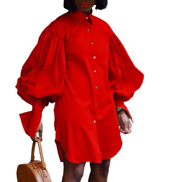 

african dresses for women 2021 summer solid color plus size shirt dress clothing s-5xl ethnic, Red