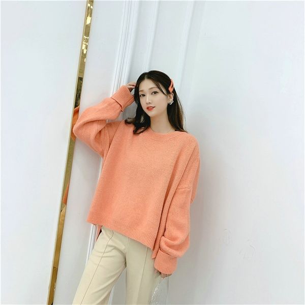 Alpaka Reine Farbe Dicke Pullover Pullover Frauen Gestrickte Bottoming-Hemd Top Große Lose Koreaner 210427