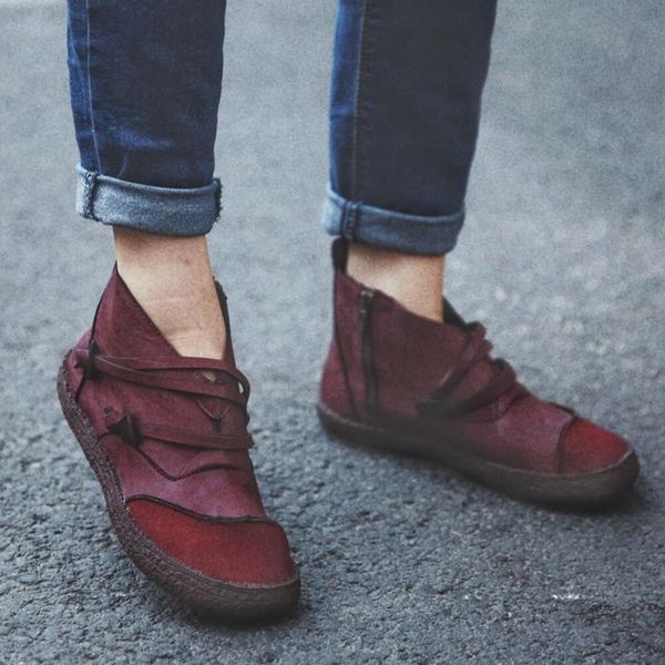 

boots autumn winter women shoes ankle solid color soft and comfortable ladies casual v shape zipper flat ankl botas mujer, Black