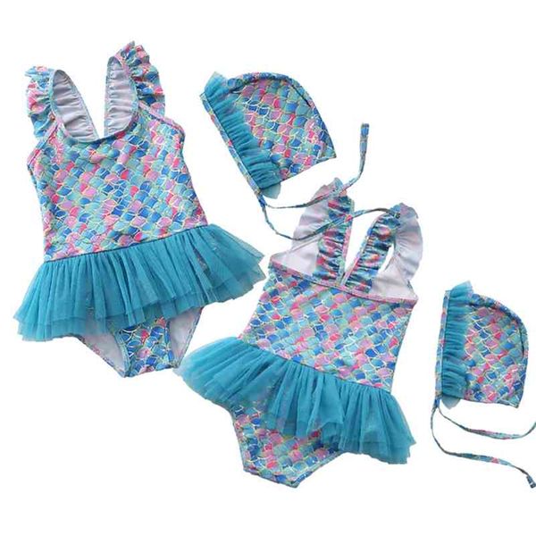 

1-6y baby one piece girls swimsuit bikini swimming lovely children swimwear kids beach wear 210417, Blue