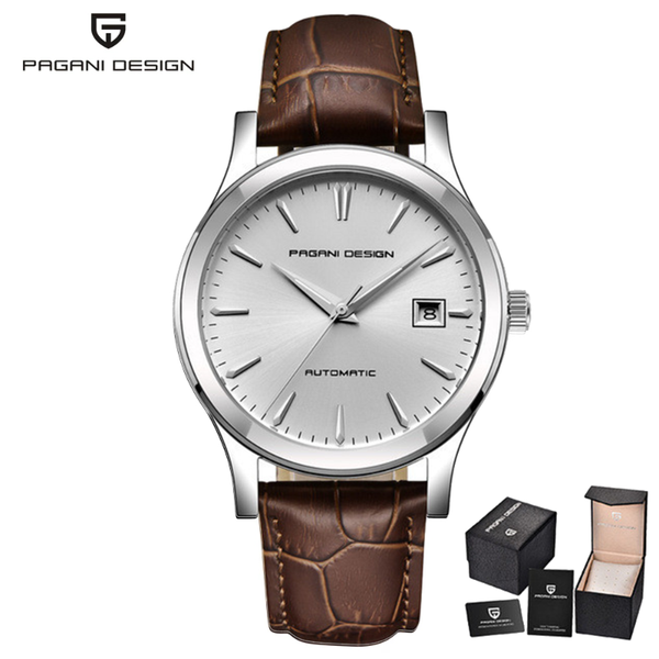 

wristwatches 2021 pagani design men mechanical watch waterproof leather casual business saat relogio masculino, Slivery;brown