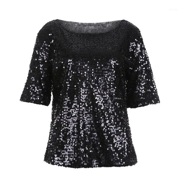 

women's blouses & shirts women ladies sloping shoulder glistening sequin slim shirt clothes black silver gold, White
