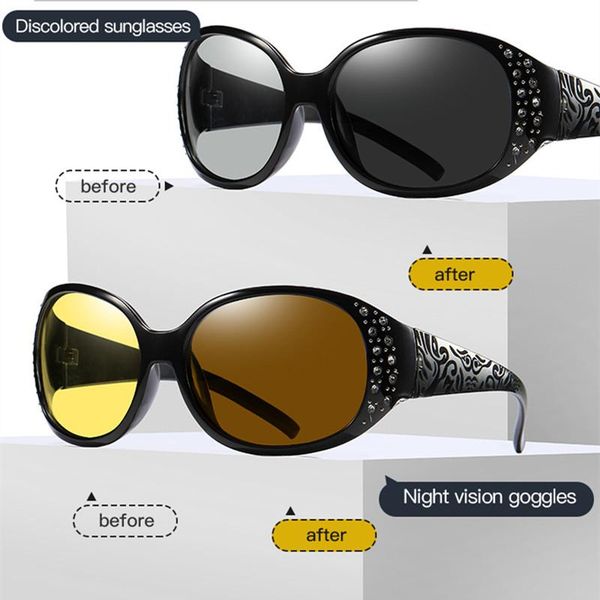

sunglasses retro women polarized driving pochromic day night vision goggle glasses uv400 with diamond eyewear s8852, White;black