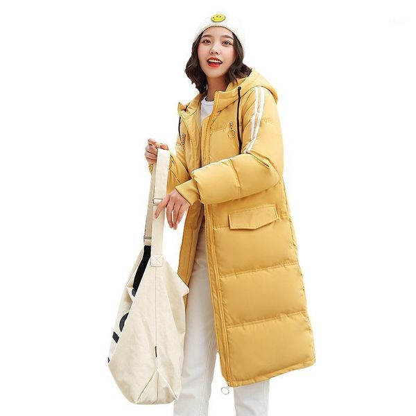 

women's trench coats down parka winter 2021 cotton clothes with long cap pure color warm and thicker 19211, Tan;black