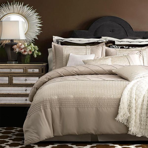 

imitate silk cotton luxury wedding bedding set 4/6 pcs king  size pleated duvet cover bedsheet pillowcases home decor sets