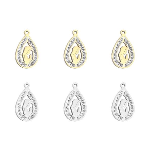 

charms 20pcs/lot 25*15mm pvd plating stainless steel hollow waterdrop crytal virgin for diy making necklaces bracelets earrings, Bronze;silver