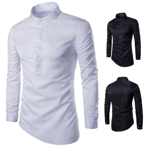 

men's casual shirts 2021 nice men long sleeve shirt in europe and the trend of cultivating someone's moral pure color collar, White;black