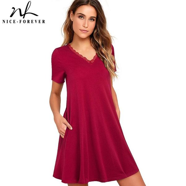

casual dresses nice-forever summer wome solid color with pocket straight oversized shift dress t025, Black;gray