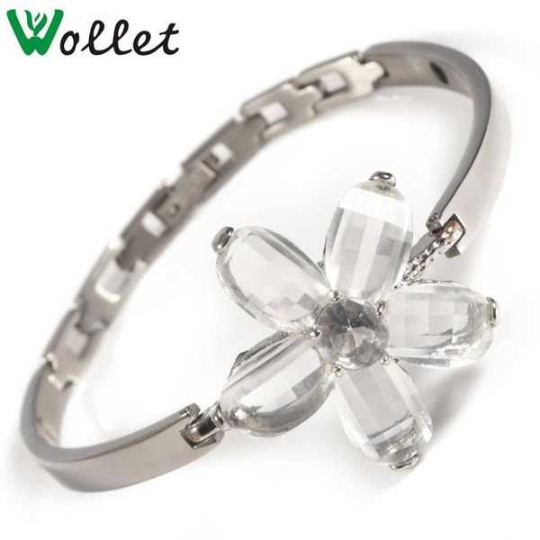 

link, chain wollet jewelry 316l stainless steel magnetic bracelet for women flower charms metallic color health care healing energy magnet, Black
