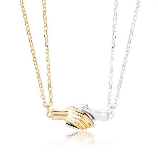 

pendant necklaces 2pcs hold hands magnetic romantic necklace lovers hand in for women men fashion jewelry gift 2021 trend, Silver