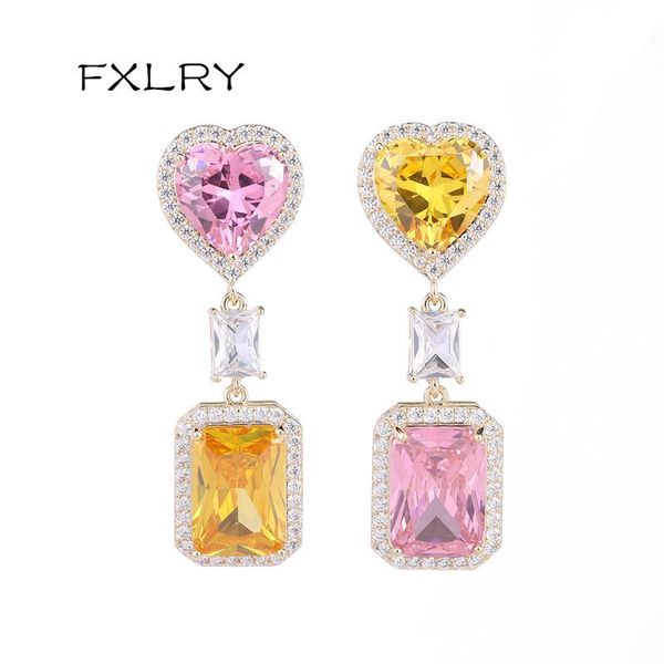 

dangle & chandelier fxlry elegant jewelry colorful inlaid zircon geometric love square earrings for women party fashion, Silver