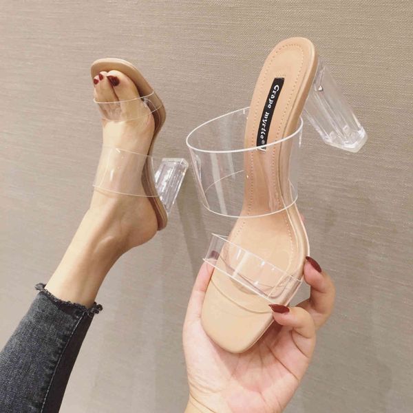 

luxury dress shoes sandals 2021 summer net red thick heel sandal wear high heels fairy style 208-7, Black