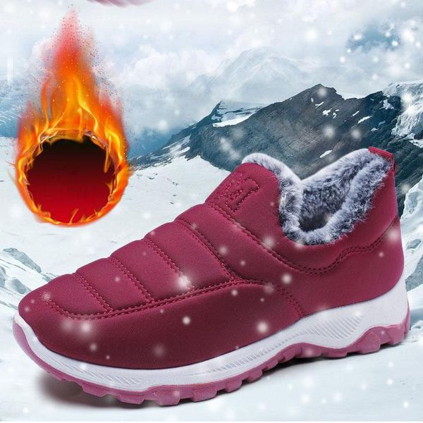 

boots women shoes snow warm plush fur ankle high female winter slip-on flat casual waterproof sneakers, Black