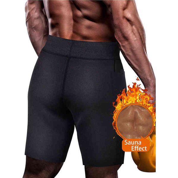 Men's Losing Weight Sauna Sweat Workout Shorts Neoprene Fitness Exercício Elástico compressão Shorts 210515