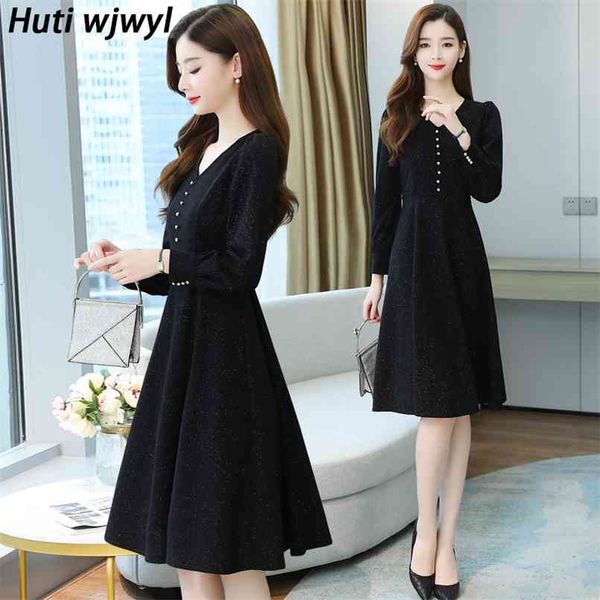

vintage black casual midi dress autumn winter 4xl plus size long sleeve chic women bodycon party solid runway vestido 210528, Black;gray
