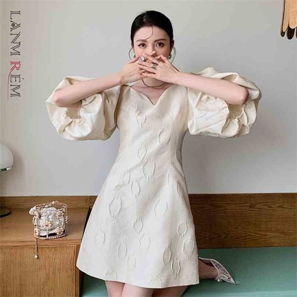 

women dress bubble sleeve v-neck high waist a-line temperament slim fit fashion summer 2h867 210526, Black;gray