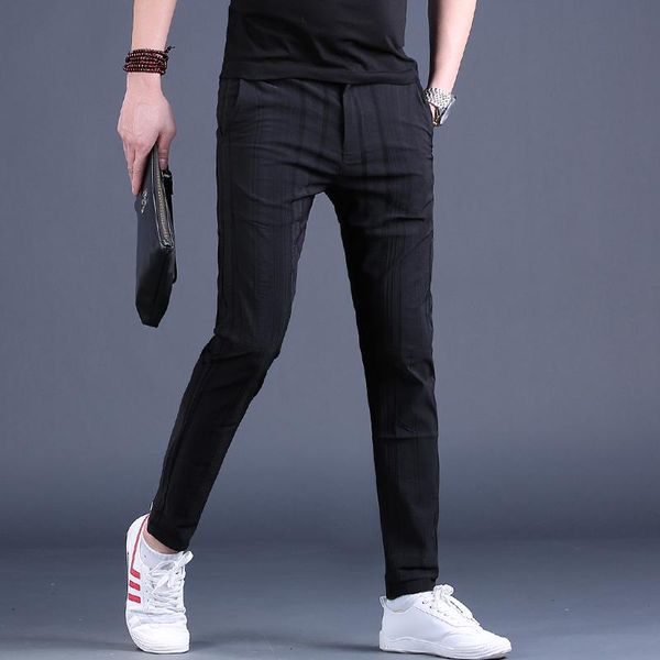 

men's pants summer fashion striped casual men korean streetwear black thin trousers
