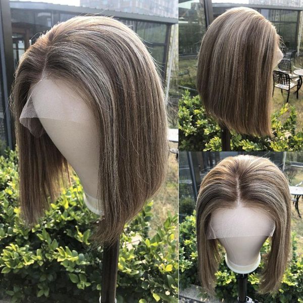 

lace wigs loviness human hair bob 13*6 front brazilian straight remy wig 180% highlight pre plucked short, Black;brown