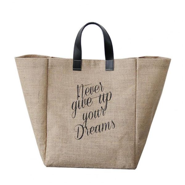

storage bags tote bag jute snap button hidden pocket household shopping