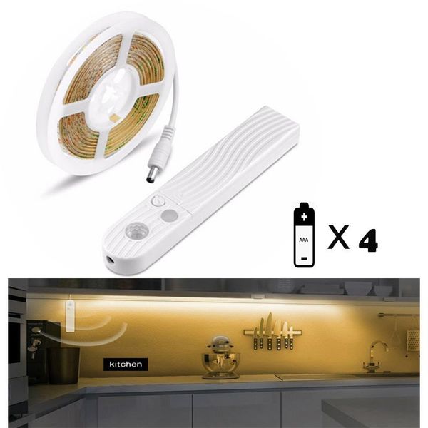 

5v/battery pir motion sensor led cabinet light 1m 2m 3m strip tape under bed lamp for closet wardrobe stairs hallway lighting