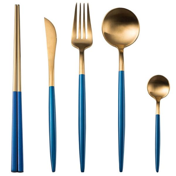 

dinner cutlery set ergonomic design flatware fork knives dessert spoon long handle mirror gold christmas tableware dinnerware sets
