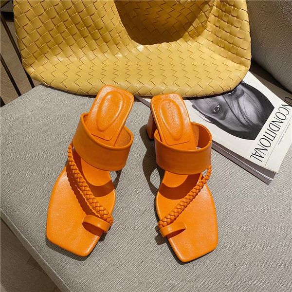 

slippers 2021 design square toe thin high heel summer outdoor slip on dress shoes ladies elegant slides sandal, Black