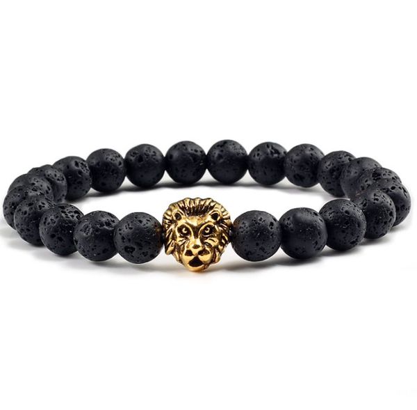 

european and american style colorful turquoise bangle alloy micro inlaid little lion head bracelet, Black