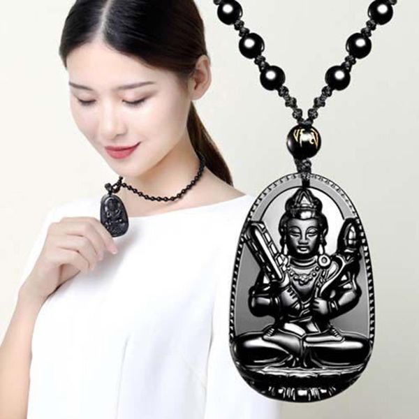 

chains obsidian pendant necklace with eight patron saints of the zodiac buddha for men and women, Silver