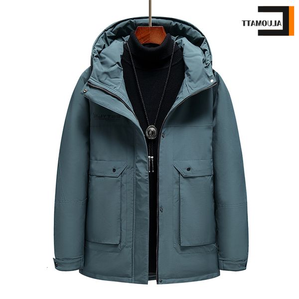 

men's down jacket solid color loose hooded puffer coats 90% duck thicken warm wind-resistant breathable slim parkas men, Black