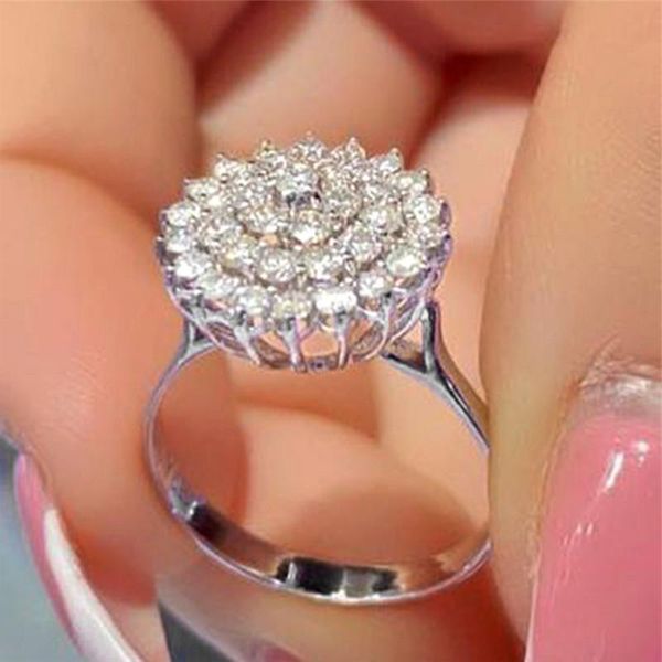 

wedding rings caoshi stylish female promise with flower shape brilliant crystal cz high-quality accessories party chic jewelry, Slivery;golden