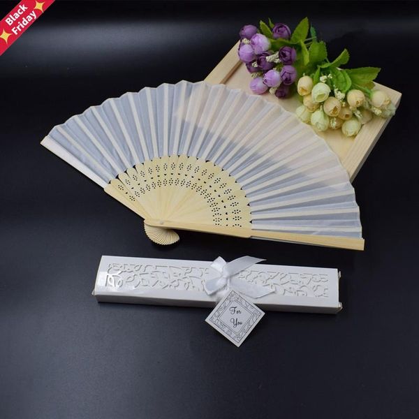 

100pcs white wedding hand fan personalized names abanicos para boda for guest in gift box with "thank you" tag party favor
