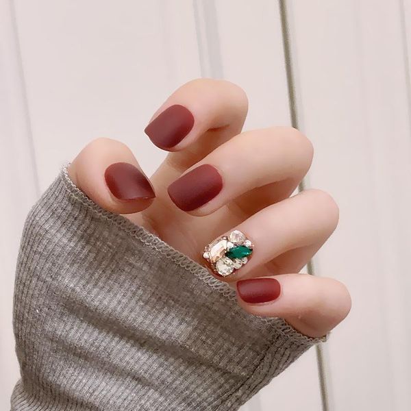 

nail gel 24pcs matte pearl wear short paragraph fashion manicure patch false nails save time wearable, Red;pink