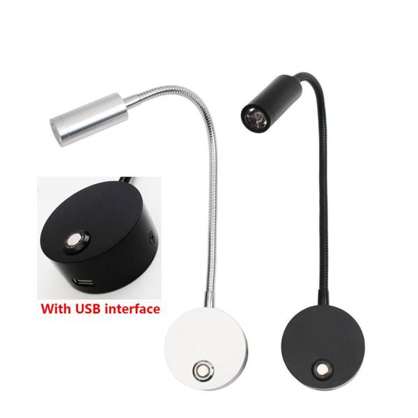 

wall lamps black/silver led hoses touch lamp flexible home el bedside reading modern fashion book lights with usb charge port
