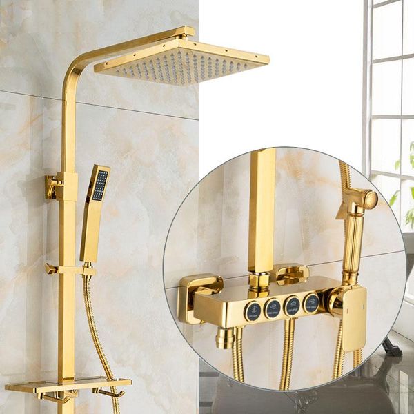 

thermostatic shower faucets luxury gold brass bathroom bathtub faucet mixer tap wall mounted hand held sets