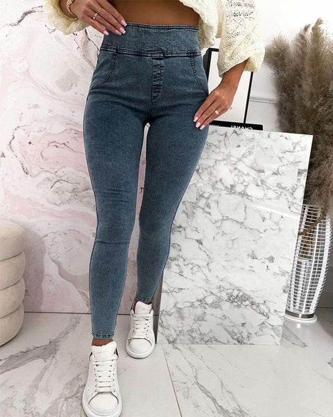 

women's jeans grey denim pants 2021 fashion fall casual and versatile show thin, Blue