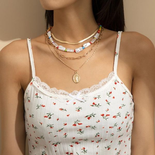 

pendant necklaces gold snake chain choker necklace for women fashion imitation pearl coin portrait statement trend jewelry, Silver