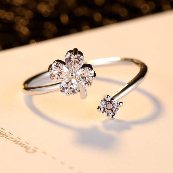 

wedding rings hainon fashion charm lovely flower crystal rhinestone ring female silver color adjustable opening for women anel jewelry, Slivery;golden