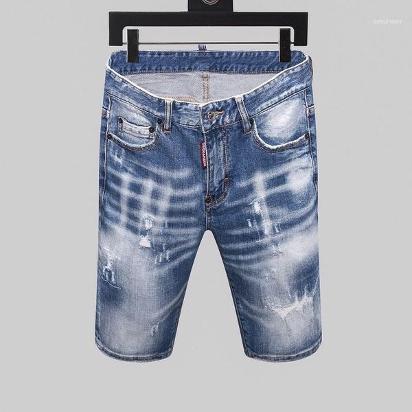 

summer style italy jeans mens slim short men denim trousers zipper stripe hole blue shorts1